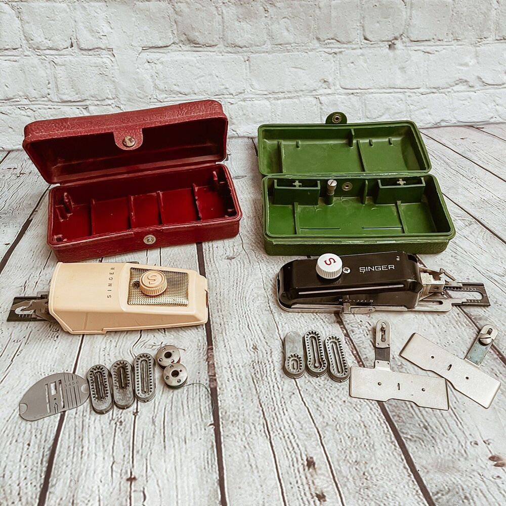 Vtg SINGER 160506 Sewing Machine Attachment Kits Boxes Buttonholer Lot